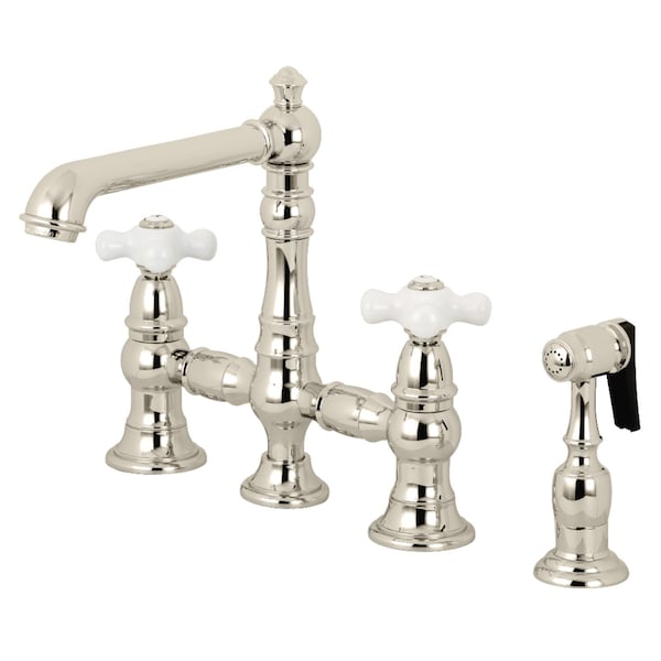 KS7276PXBS English Country 8" Bridge Kitchen Faucet W/ Sprayer, Nickel